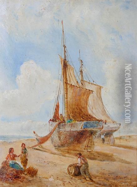 Fisherfolk In Anglesey, Wales Oil Painting - William Joseph Caesar Julius Bond