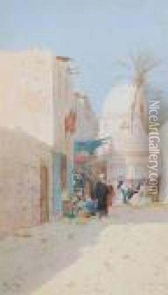 'a Streetscene, Cairo' Oil Painting - Augustus Osborne Lamplough
