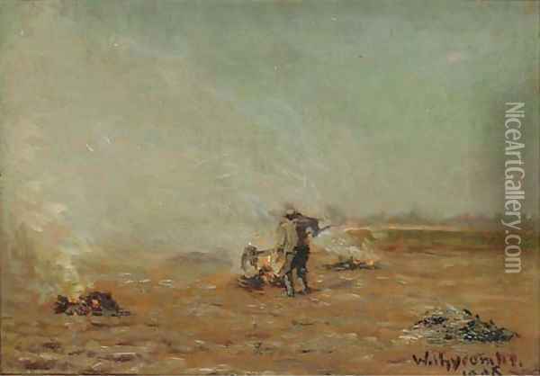 Burning stubble, Withycombe Oil Painting - John William North