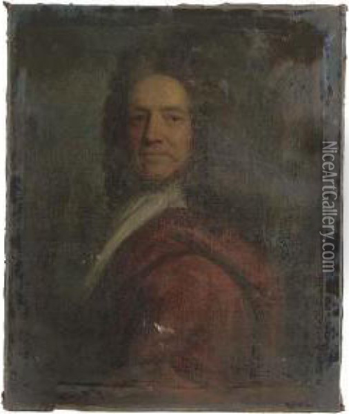 Portrait Of A Gentleman, Presumably Of The Mostyn Family, Bust-length, In A Brown Cloak Oil Painting - Richardson. Jonathan