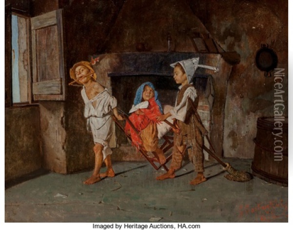 Neapolitan Children At Play Oil Painting - Giuseppe Costantini