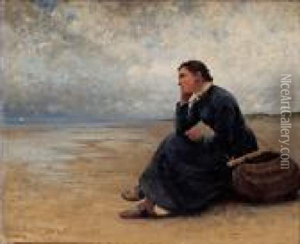 Waiting By The Ocean Oil Painting - August Wilhelm Nikolaus Hagborg