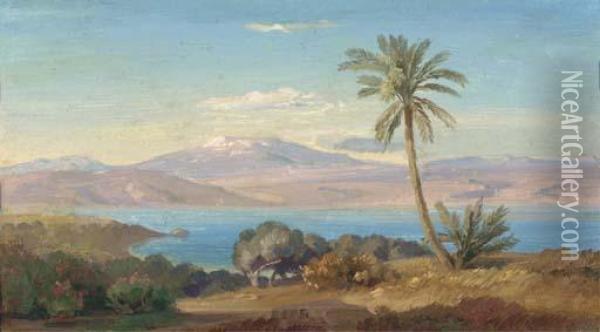 The Sicilian Coast With Mount Etna In The Distance Oil Painting - August Albert Zimmermann