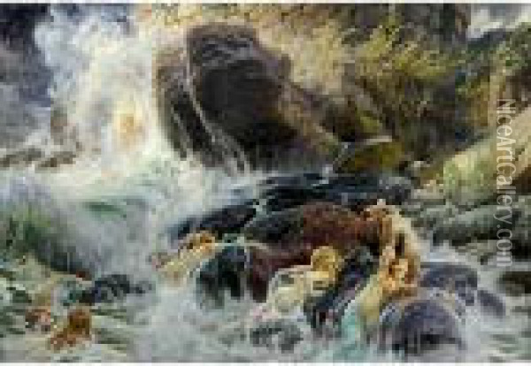 Nereidi Sulla Spuma Del Mare Oil Painting - Adolf Hiremy-Hirschl
