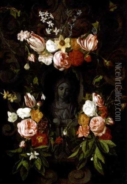 The Virgin With A Floral Surround (cartouche) Oil Painting - Daniel Seghers