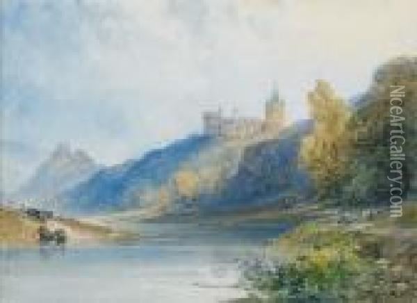 A View Of Goodrich Castle On The Wye Oil Painting - William Callow