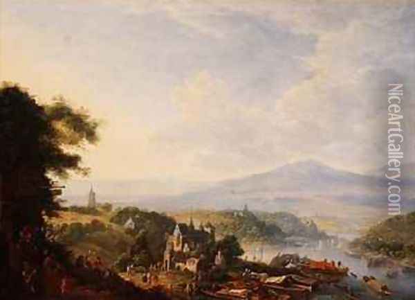 View on the Rhine near Cologne Oil Painting - Jan the Elder Griffier