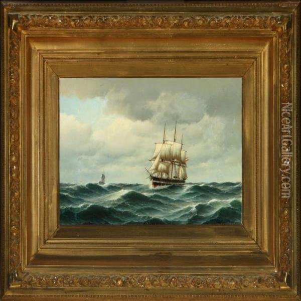 A Wessel In Rough Seas Oil Painting - Carl Ludwig Bille