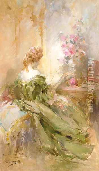 A lady reading in a salon Oil Painting - Vicente Garcia de Paredes