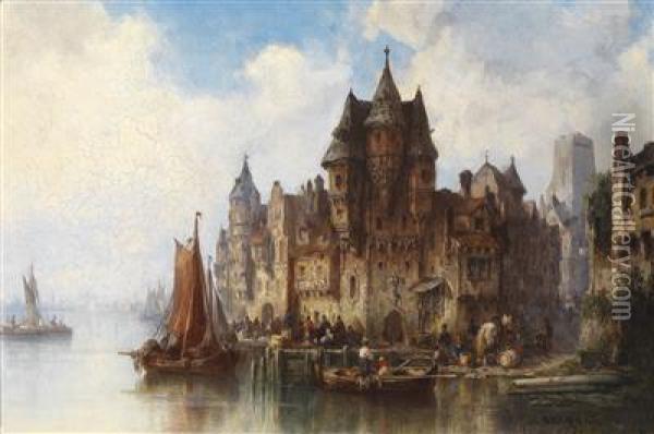 Harbour Scene Oil Painting - Ludwig Herrmann