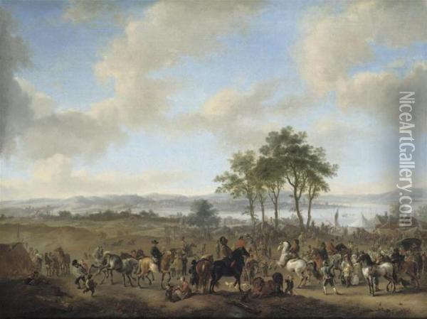 A Horse Fair In A Landscape Oil Painting - Pieter Wouwermans or Wouwerman