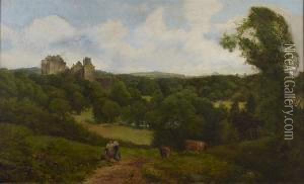 A Wooded Landscape With Castle Ruin Oil Painting - John Smart