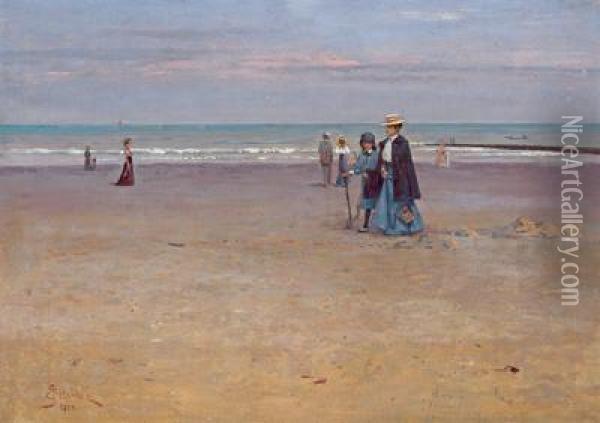Passeggiata Sulla Spiaggia Oil Painting - Josef Jelinek