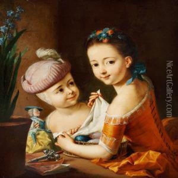 Portrait Of Two Little Girls Oil Painting - Anton Wilhelm Tischbein