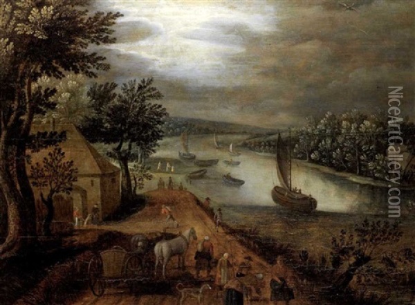 Flusslandschaft Mit Figurenstaffage Oil Painting - Jacob Grimmer