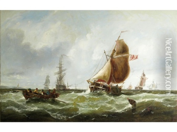 A Busy Shipping Scene Oil Painting - John Callow
