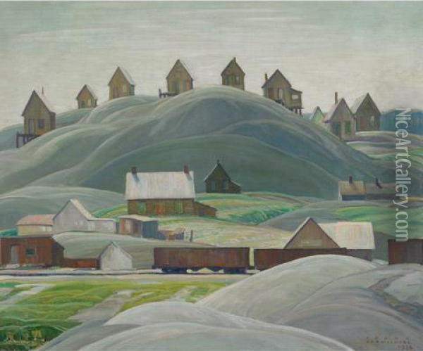 Mill Houses, West River Oil Painting - Franklin Carmichael