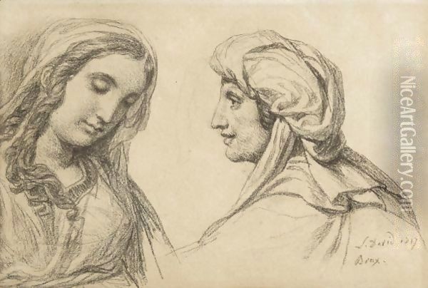 Jeune Fille Et Vieille Femme Vues En Buste Oil Painting - Jacques Louis David