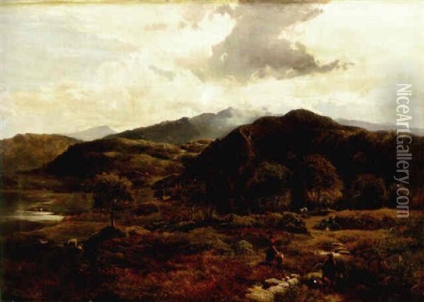 Figures On A Mountainous Landscape Oil Painting - Sidney Richard Percy