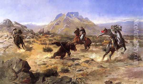 Capturing the Grizzly Oil Painting - Charles Marion Russell