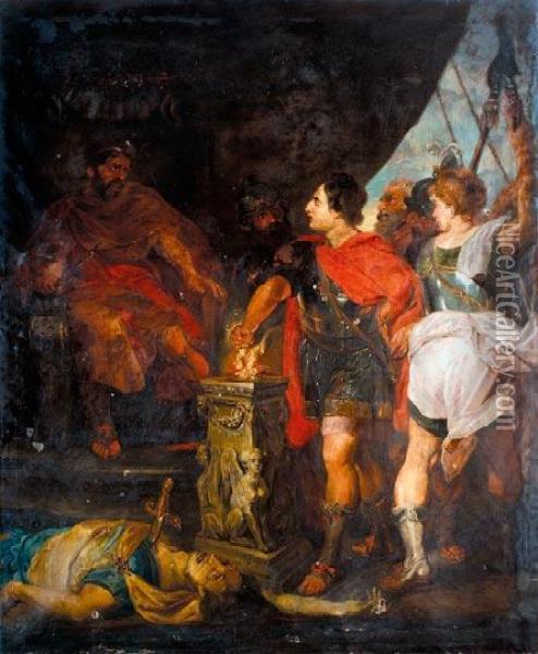 Mucius Scaevola Porsenna Elott Oil Painting - Peter Paul Rubens