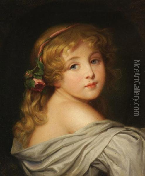 Portrait Of A Young Girl With A Rose In Her Hair Oil Painting - Jean Baptiste Greuze