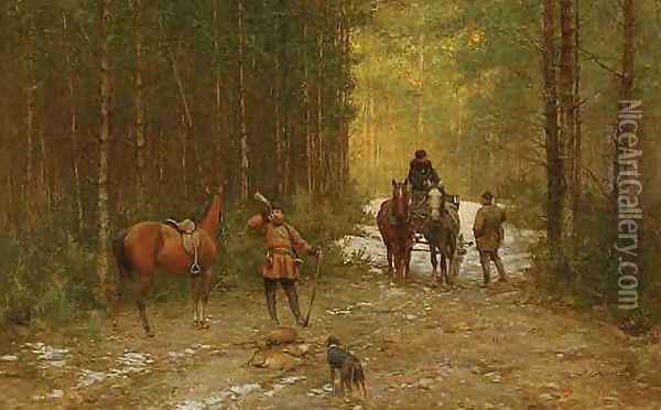 After the Hunt Oil Painting - Ryszard Okninski