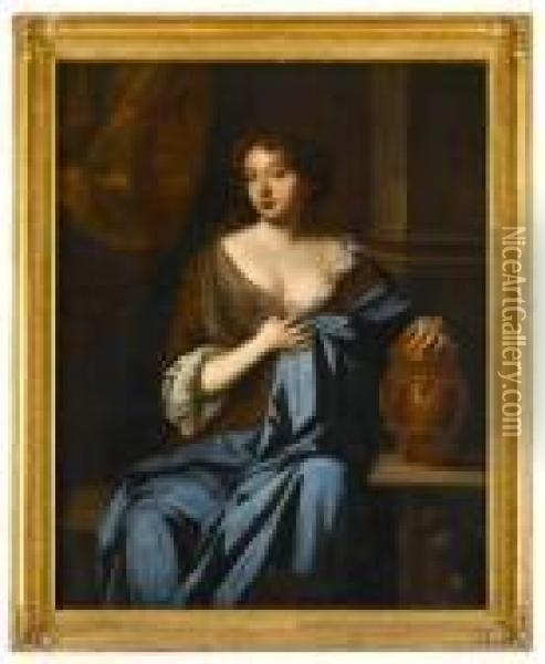 Portrait Of A Lady, Her Hand On An Urn Oil Painting - Sir Peter Lely