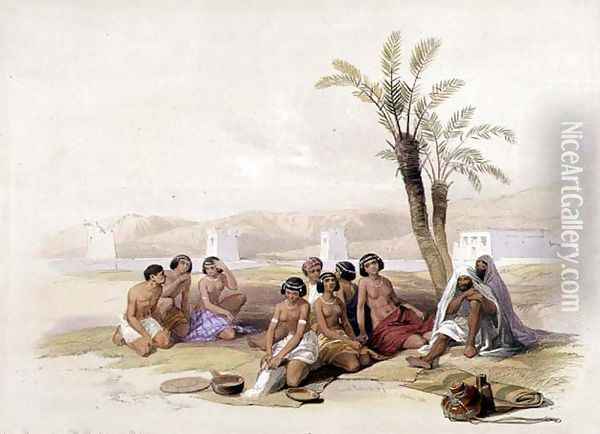 Abyssinian Slaves Resting at Korti, Nubia, from Egypt and Nubia, Vol.1 Oil Painting - David Roberts