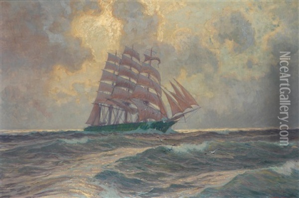 Three-master On The High Seas Oil Painting - Alexander Kircher