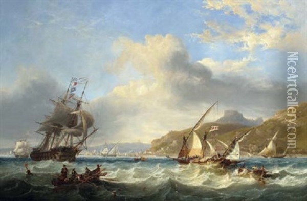 Men-o'-war And Other Shipping Off The Dardanelles Oil Painting - John Wilson Carmichael