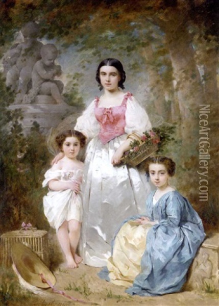 Portrait De La Famille Gros Oil Painting - Charles Joshua Chaplin