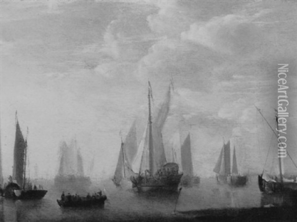 Calm Sea With Many Ships Oil Painting - Jan Van De Cappelle