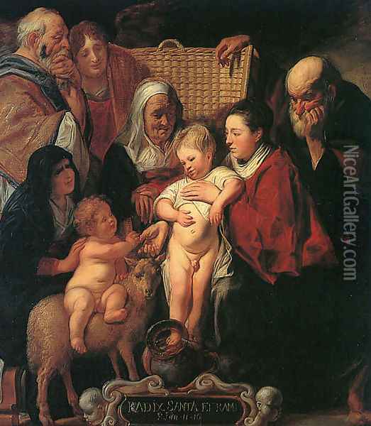 The Holy Family with St. Anne, The Young Baptist, and his Parents Oil Painting - Jacob Jordaens