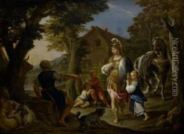 Erminia Amongst The Shepherds Oil Painting - Giuseppe Palmieri