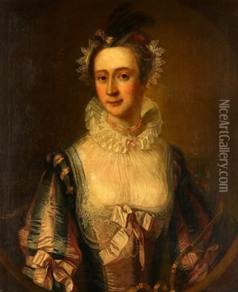 Portrait Of A Lady, Traditionally Identified As Lady Frances Hanbury Williams (1709-1781), Half-length, In Van Dyck Costume Oil Painting - Thomas Hudson