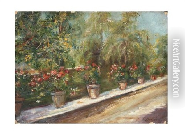 Jardin Con Geranios Oil Painting - Joan Roig Soler