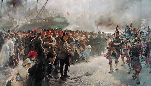 Landing of the First Canadian Division at St. Nazaire, 1915 Oil Painting - Edgar Bundy