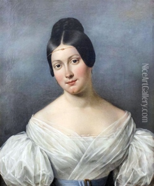 Shoulder Length Portrait Of A Young Woman Oil Painting - Johann Heinrich Wilhelm Tischbein