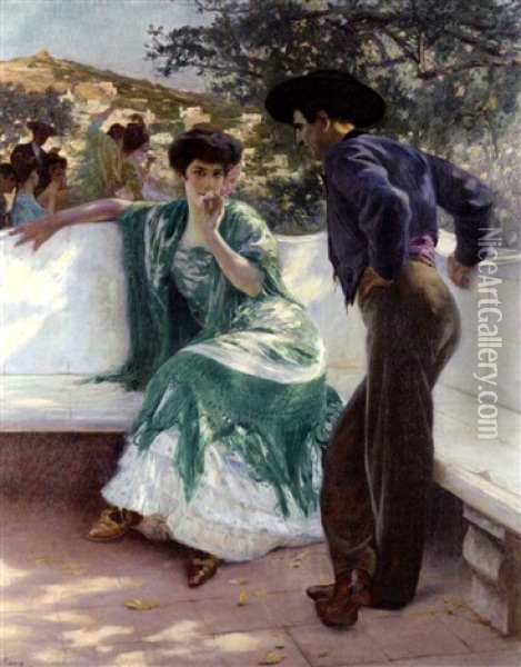 La Conquista (the Conversation) Oil Painting - Pierre Ribera
