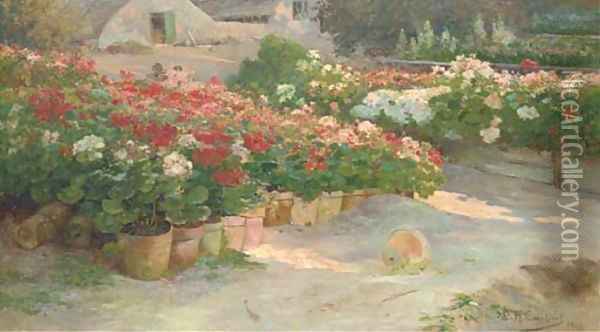 Jardin de roses Oil Painting - Eugene Henri Cauchois