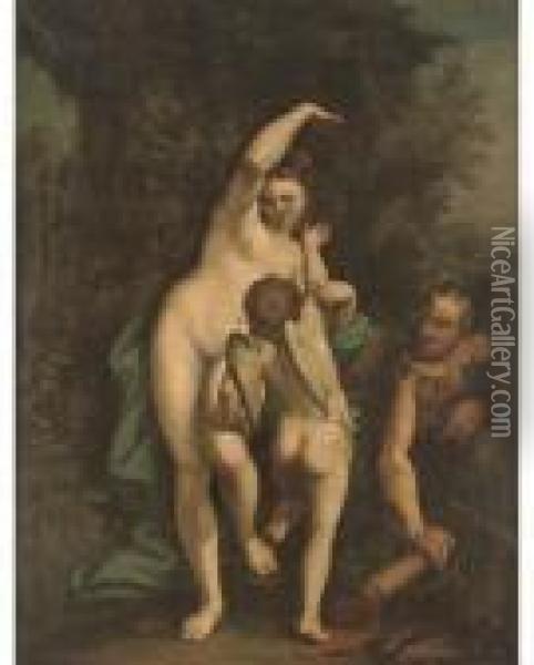 Venus And Cupid With A Satyr Oil Painting - Luca Cambiaso