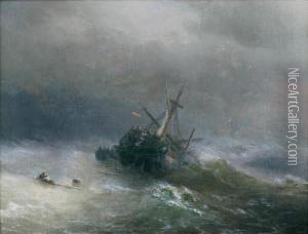 Lowering The Boats Oil Painting - Ivan Konstantinovich Aivazovsky