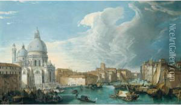 Venice, A View Of The Grand Canal With The Church Of Santa Maria Della Salute Oil Painting - Luca Carlevarijs
