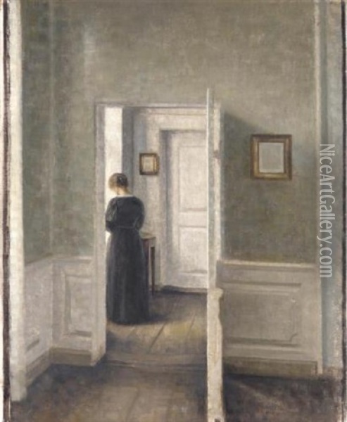 Kvinde I Interior Oil Painting - Vilhelm Hammershoi