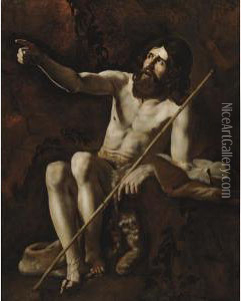 Saint John The Baptist In The Wilderness Oil Painting - Giovanni Battista Caracciolo