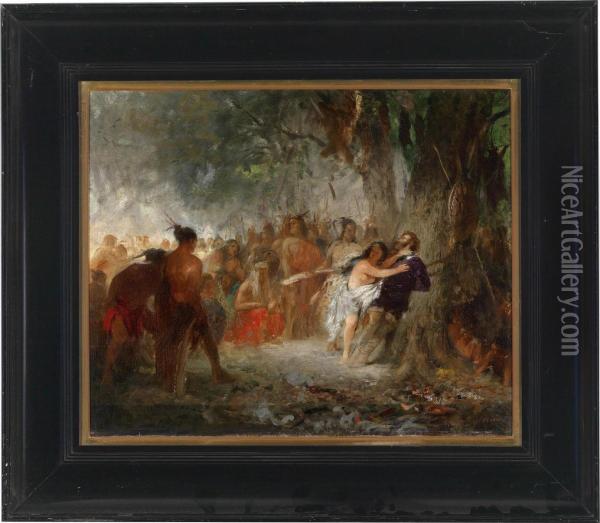 Pocahontas Rettet Das Leben Des Captain John Smith Oil Painting - Johann Friedrich Engel