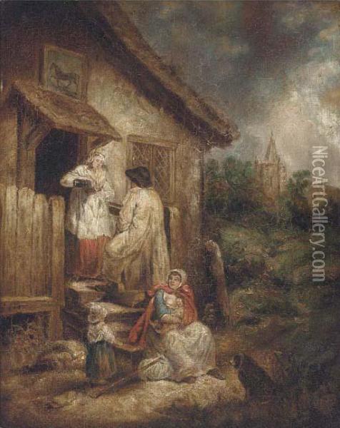 A Charitable Offering Oil Painting - George Morland