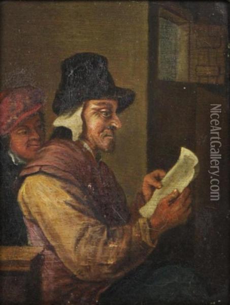 Two Men Reading A Letter Oil Painting - Jan Steen