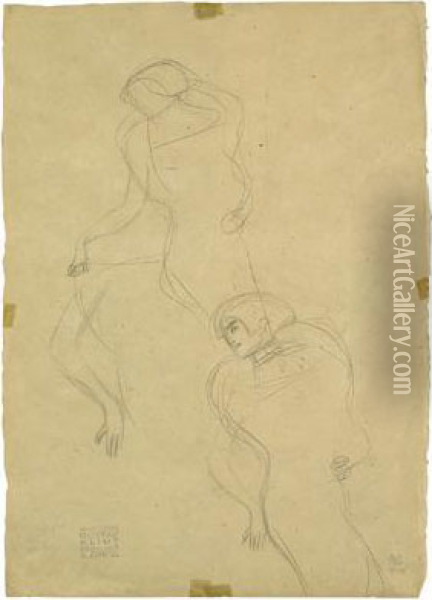 Stellungsstudien Zu Dem Bildnis Rr Oil Painting - Gustav Klimt